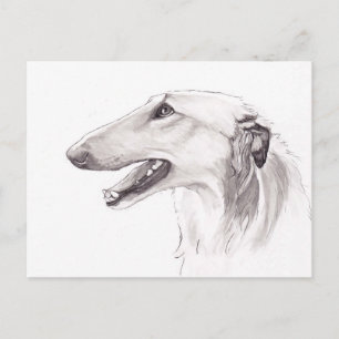 Borzoi Dog Art Ink Head Profile Briefkaart