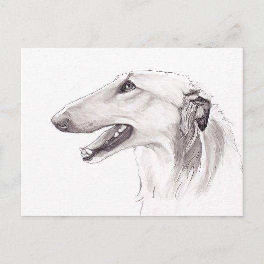 Borzoi Dog Art Ink Head Profile Briefkaart (Voorkant)