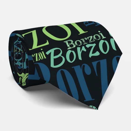 Borzoi Dog Word Art-patroon Stropdas (Opgerold)