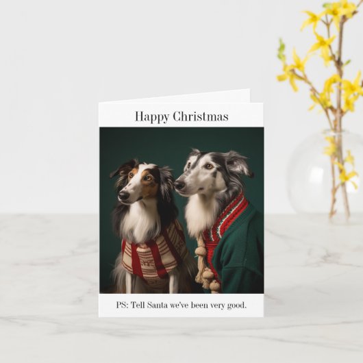 Borzoi Dogs Kerst Kaart (Gele Bloem)