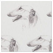 Borzoi Drawing Dog Art Fabric Stof (Close Up)