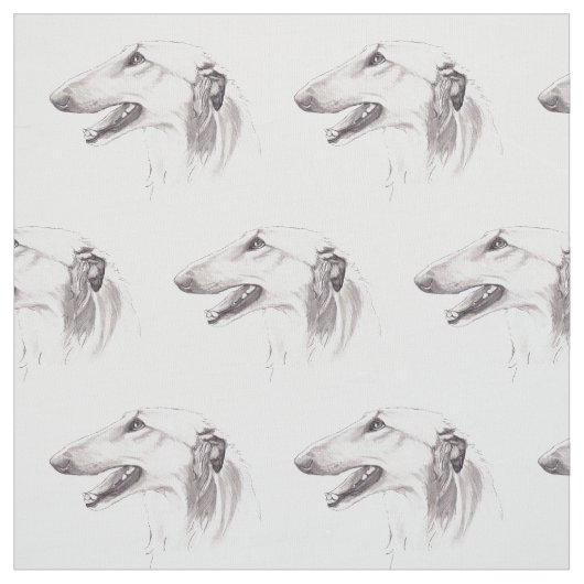 Borzoi Drawing Dog Art Fabric Stof (Swatch)