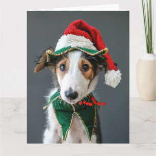 Borzoi Elf Puppy Kerst Kaart