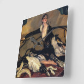 Borzoi en damesteklok Vierkante Klok (Hoek)