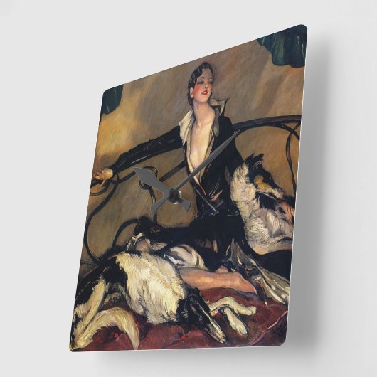 Borzoi en damesteklok Vierkante Klok (Hoek)