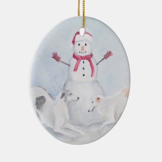 Borzoi en Snowman Dog Art Ornament (Rechts)