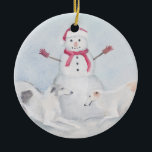 Borzoi en Snowman Dog Art Ornament<br><div class="desc">Dit ornament is voorzien van een reproductie van mijn originele waterverf schilderij van twee borzoi en sneeuwman.</div>