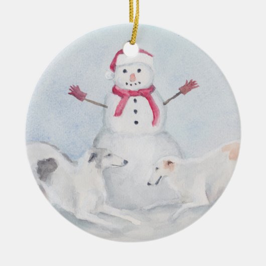 Borzoi en Snowman Dog Art Ornament (Voorkant)