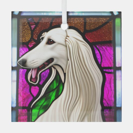 Borzoi "Glas in lood" Glas Ornament (Voorkant)