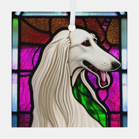 Borzoi "Glas in lood" Glas Ornament (Achterkant)