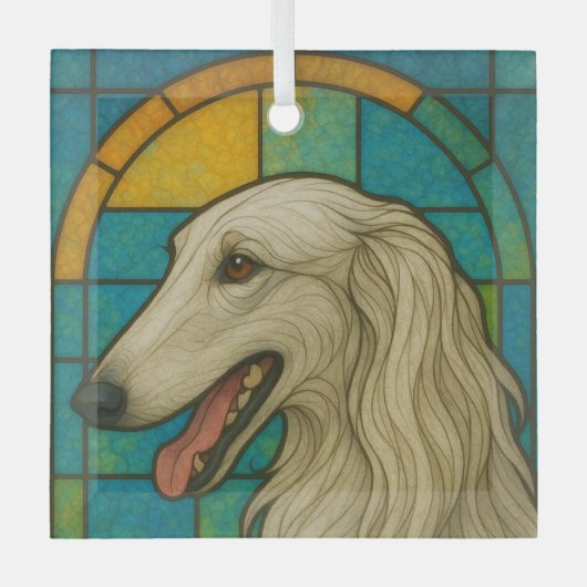 Borzoi "Glas in lood" Glas Ornament (Voorkant)