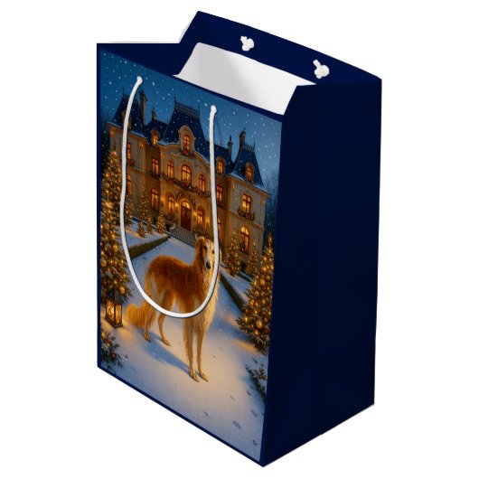 Borzoi Holiday Card Medium Cadeauzakje (Achterkant Gekanteld)