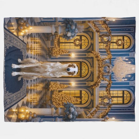 Borzoi Holiday Fleece Deken (Voorkant (Horizontaal))