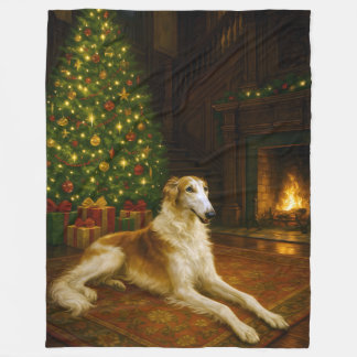 Borzoi Holiday Fleece Deken