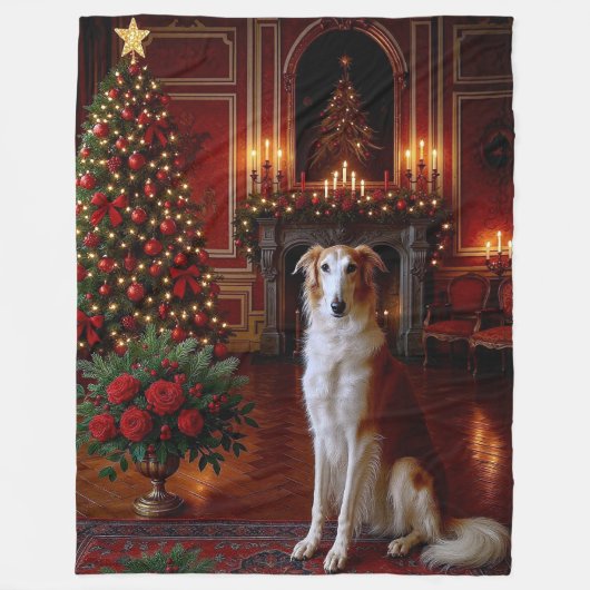 Borzoi Holiday Fleece Deken (Voorkant)