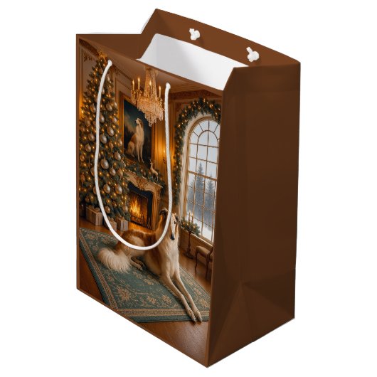 Borzoi Holiday  Medium Cadeauzakje (Achterkant Gekanteld)