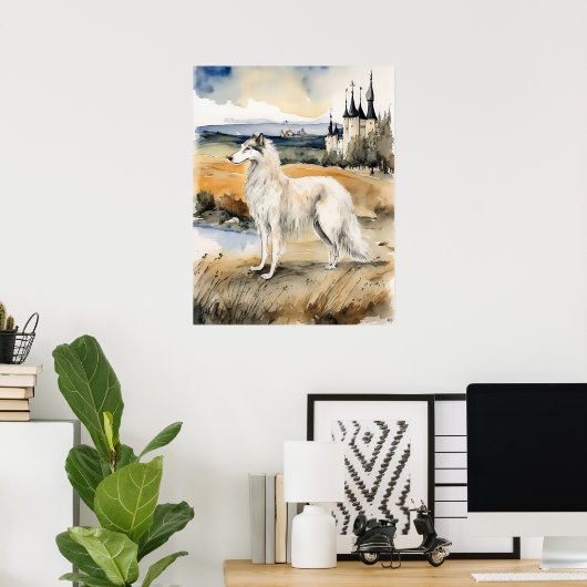 Borzoi - Hond Art Print (Thuiskantoor)