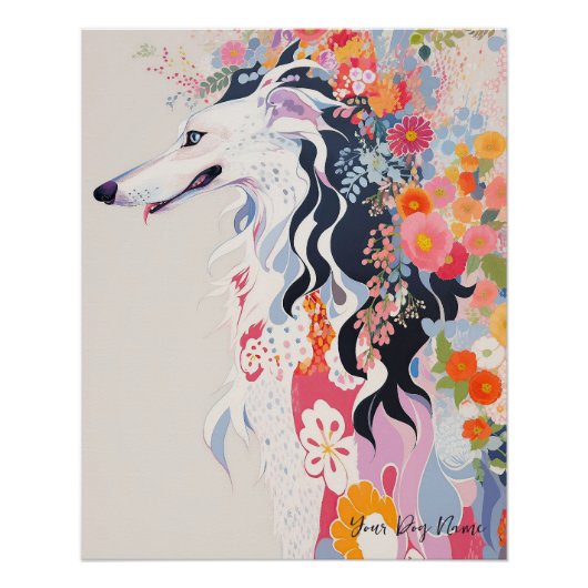 Borzoi Hond en Bloemen 005 - Kleerjuweel Perfect Poster (Voorkant)