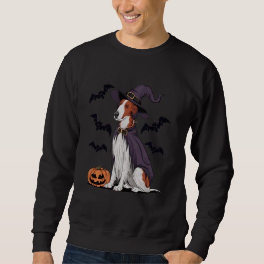 Borzoi Hond Halloween Kostuum Pumpkin Bat Witch Trui (Voorkant)