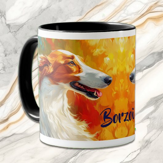 Borzoi hond impressionistische verf mok