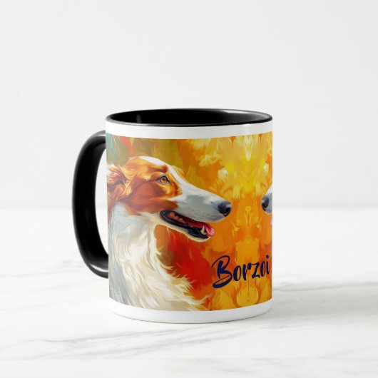 Borzoi hond impressionistische verf mok (Voorkant links)