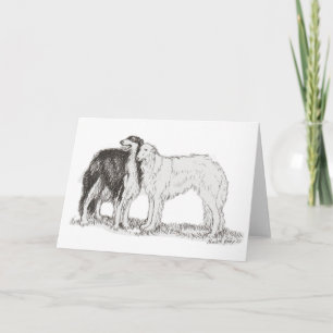 Borzoi-hond kunst inkt tekening wenskaart feestdagen kaart