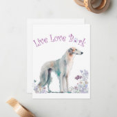 Borzoi-hond Moeder Bloem Notitiekaartje (Voorkant / Achterkant in situ)
