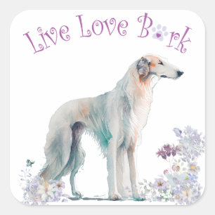 Borzoi-hond Moeder Bloem Vierkante Sticker