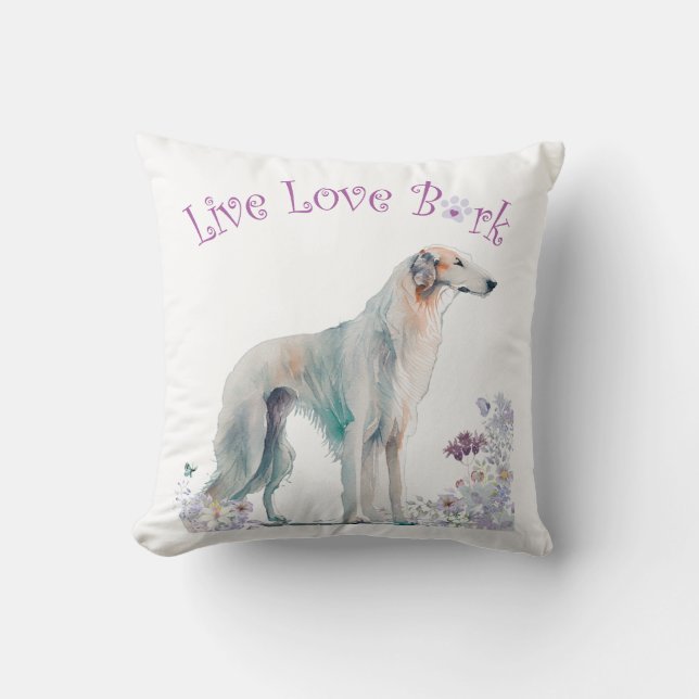 Borzoi Hond Moeder Bloemmotief Kussen (Voorkant)
