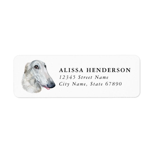Borzoi-hond retouradreslabels etiket (Voorkant)