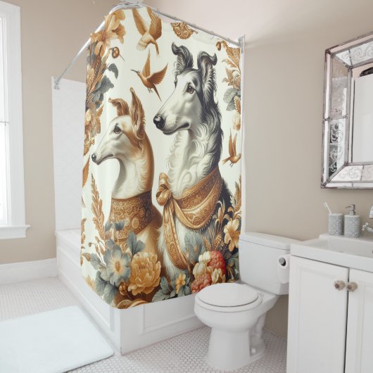  Borzoi hondenillustratie Douchegordijn (In situ)