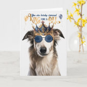 Borzoi Hondenkoning voor een Dag Grappige Verjaard Kaart (Gele Bloem)