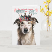 Borzoi Hondenkoningin voor Dag Grappige Verjaardag Kaart (Gele Bloem)