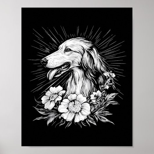 Borzoi Hondenliefhebber Retro Style Tattoo Poster (Voorkant)