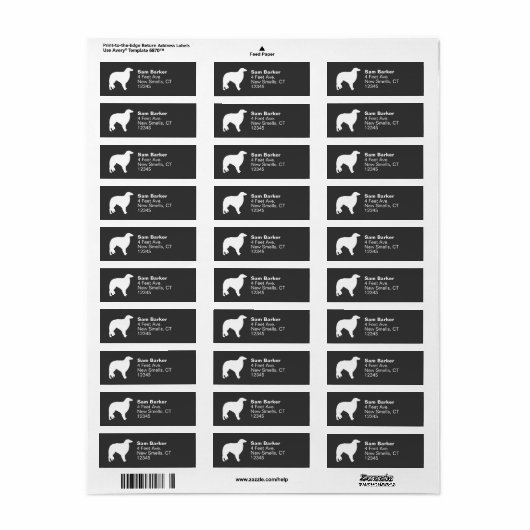 Borzoi Hondenras Silhouette Return Address Labels (Full Sheet)
