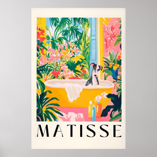 Borzoi in badkuip kunstprint Matisse-stijl hond Poster (Voorkant)