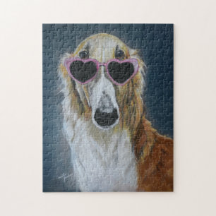 Borzoi in Heart Glasses Dog Art Puzzle Legpuzzel