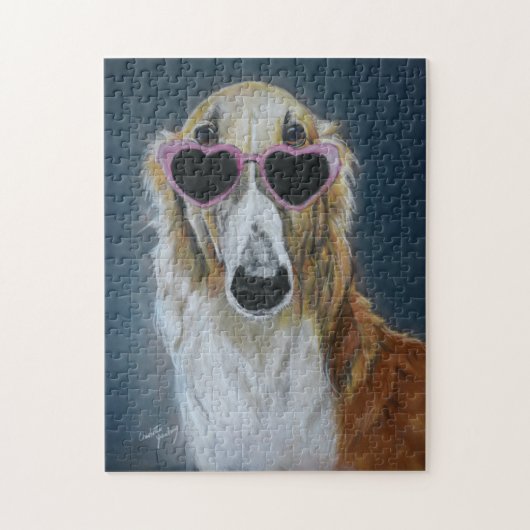 Borzoi in Heart Glasses Dog Art Puzzle Legpuzzel (Verticaal)