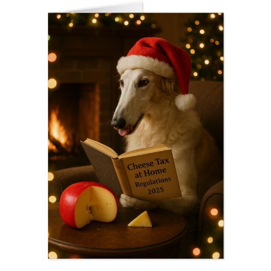Borzoi 'Kaasbelasting' kerstkaart (Voorkant)