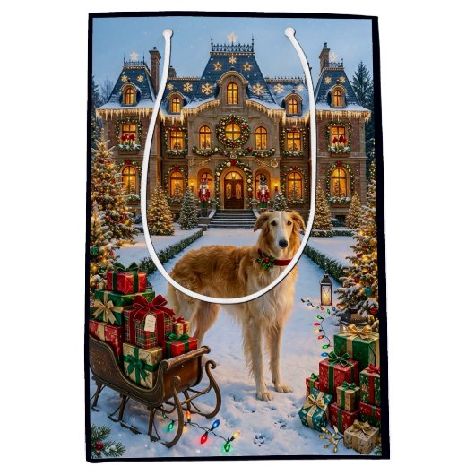 Borzoi Kerstcadeautas Medium Cadeauzakje (Voorkant)