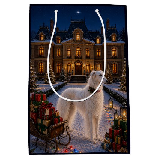 Borzoi Kerstcadeautas Medium Cadeauzakje (Voorkant)