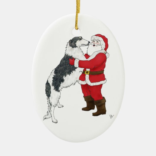 Borzoi Kerstgroet Keramisch Ornament (Voorkant)