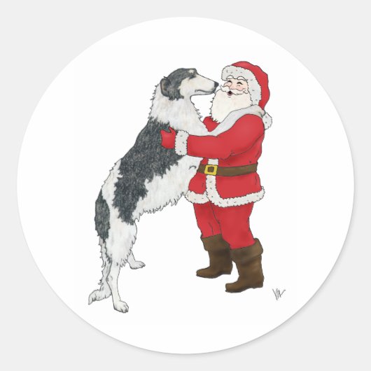 Borzoi Kerstgroet Ronde Sticker (Voorkant)