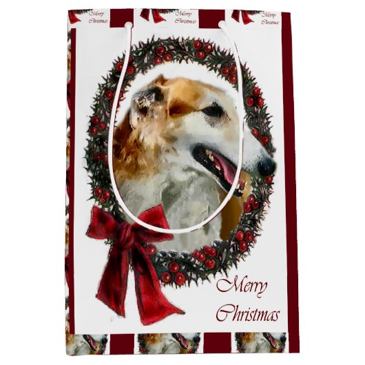 Borzoi Kerstmis Medium Cadeauzakje (Voorkant)