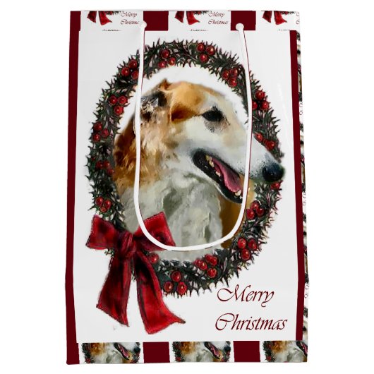 Borzoi Kerstmis Medium Cadeauzakje (Achterkant)