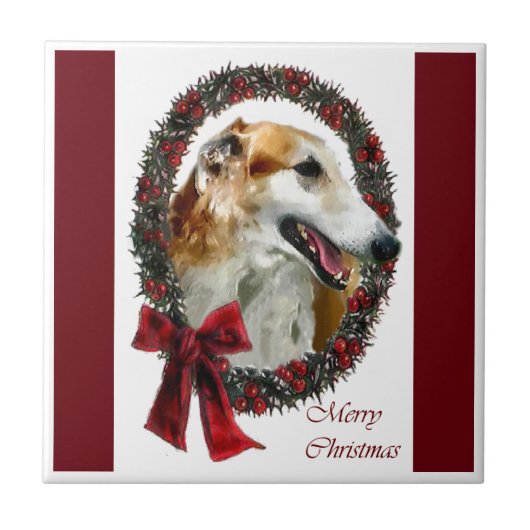Borzoi Kerstmis Tegeltje (Voorkant)