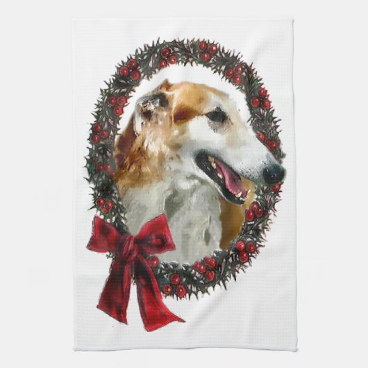 Borzoi Kerstmis Theedoek (Verticaal)