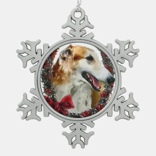 Borzoi Kerstmis Tin Sneeuwvlok Ornament (Voorkant)