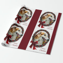 Borzoi Kerstmis Wreath Cadeaupapier