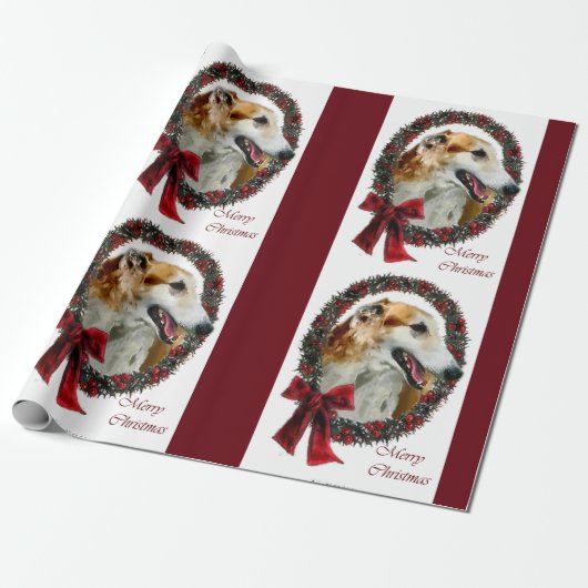 Borzoi Kerstmis Wreath Cadeaupapier (Uitgerold)